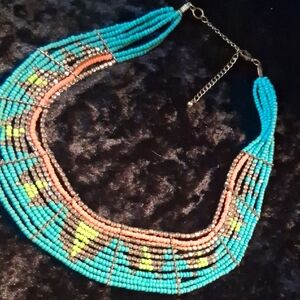 Turquoise and Coral Beaded Necklace